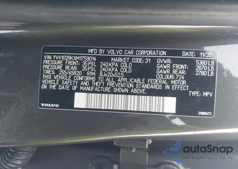 2021 Volvo Xc60 T5 Momentum z USA, uszkodzony, nr VIN YV4102RKXM1759014